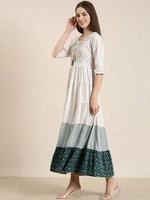 Women Off White Floral Anarkali Kurta-RJF-004-Offwhite