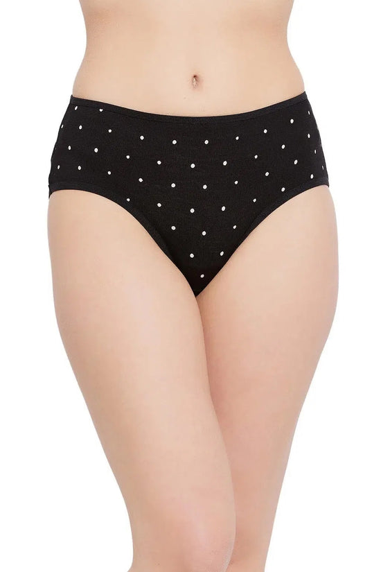 Clovia Mid Waist Polka Print Hipster Panty in Black - Cotton