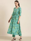 Women Teal Floral Kurta Set-SKC-1209-Teal