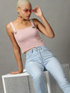 Women's Pink Solid Fitted Crop Top-AN-W309-Pink