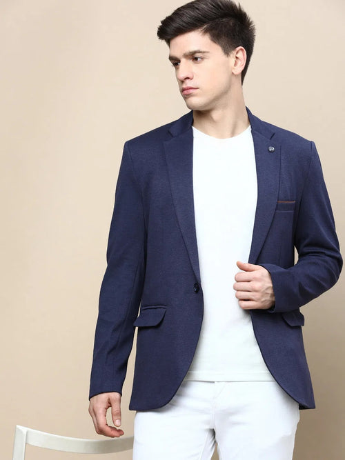 Men Navy Solid Casual Blazers-LBR-5500-Navyblue