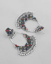 Silver plated Multi Colour Peacock Oxidized Contemporary Earrings-VOJ375