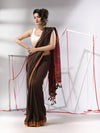 Brown Cotton Saree With Stripes Zari Pallu-MA55CT06520100