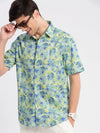 Men Spread Collar Abstract Green Casual Shirt-REVERIE-2128-Green