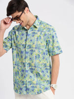 Men Spread Collar Abstract Green Casual Shirt-REVERIE-2128-Green