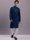 Men's Embroidered Mirror Work Kurta Payjama Sets-JOKP-P-694Peacock