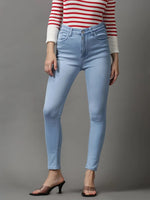 Women's Blue Solid Skinny Fit Denim Jeans-GZ-5349-Blue