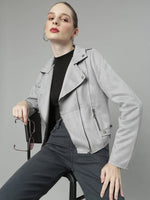 Women Grey Solid Tailored Jacket-CHN-883-Grey