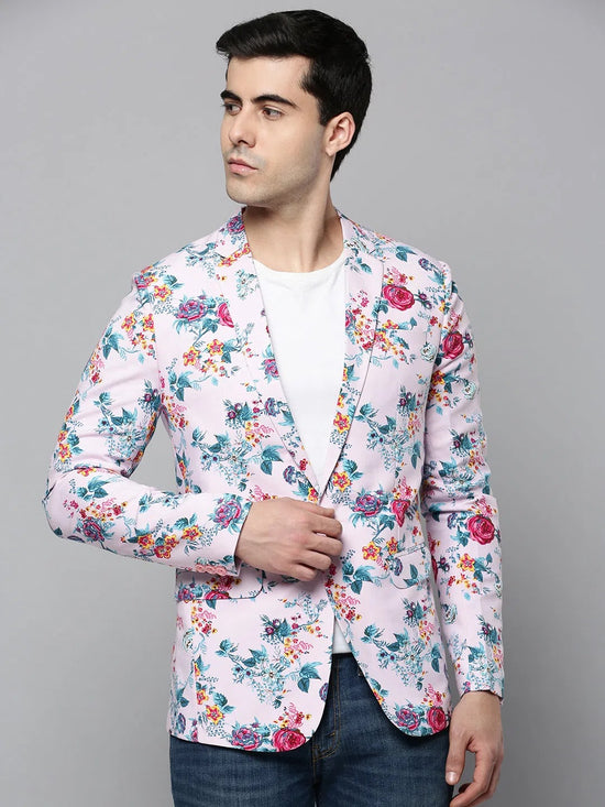 Men Pink Printed Blazer-SOBLZ-305-Pink