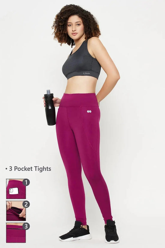 Clovia Feather Feel High Rise 3 Pocket Active Tights in Magenta