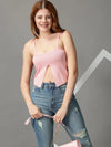 Women's Pink Solid Fitted Crop Top-ARN-39115-Pink