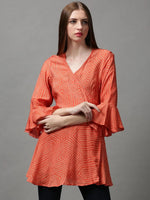 Women's Orange Printed Dress-DW-8821-Orange