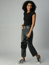 Women's Grey Solid Denim Wide Leg Jeans-IM9821-Grey