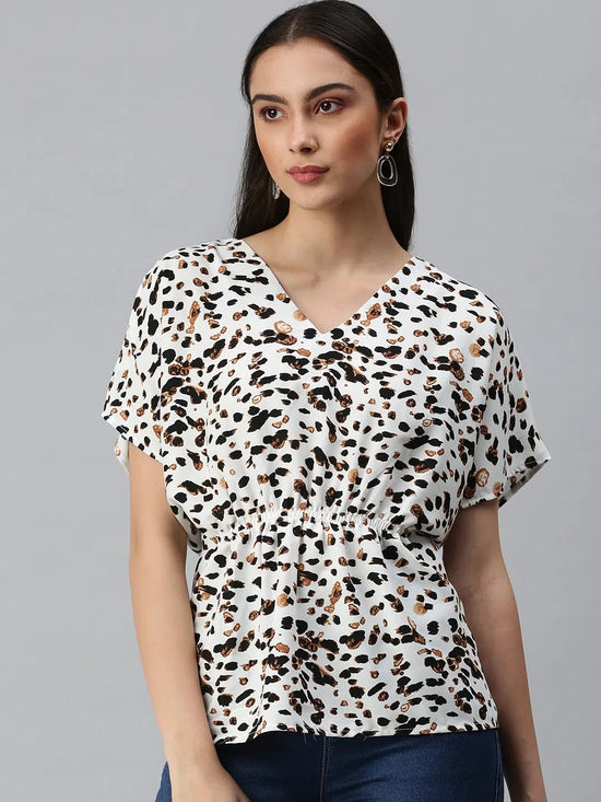 Women's Printed White Top-AE-10278-Whiteblack