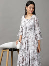 Women's White Printed Fit and Flare Dress-AE-15694-White