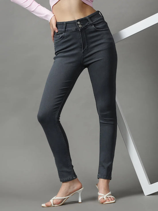 Women's Grey Solid Skinny Fit Denim Jeans-GZ-5281-Grey