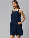 Women's Navy Blue Solid Jumpsuit-ON-259-Navyblue