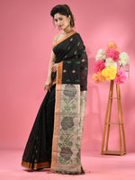 Black Cotton Blend Handwoven Saree With Jute Weaving Pallu-MA51BCT431930032