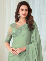 Saree Mall Women's  Blend Light Green Embellished Designer Saree With Blouse Piece-SILVER27003B