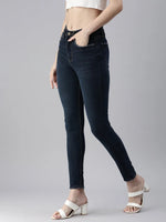 Women's Blue Solid Denim Slim Jeans-GZ-5162-Blue