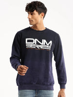 Men Navy Blue Round Neck Typography Pullover-EX-6000-2-Navyblue