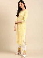 Women's Yellow Printed Kurta Set-GW-2424-Yellow