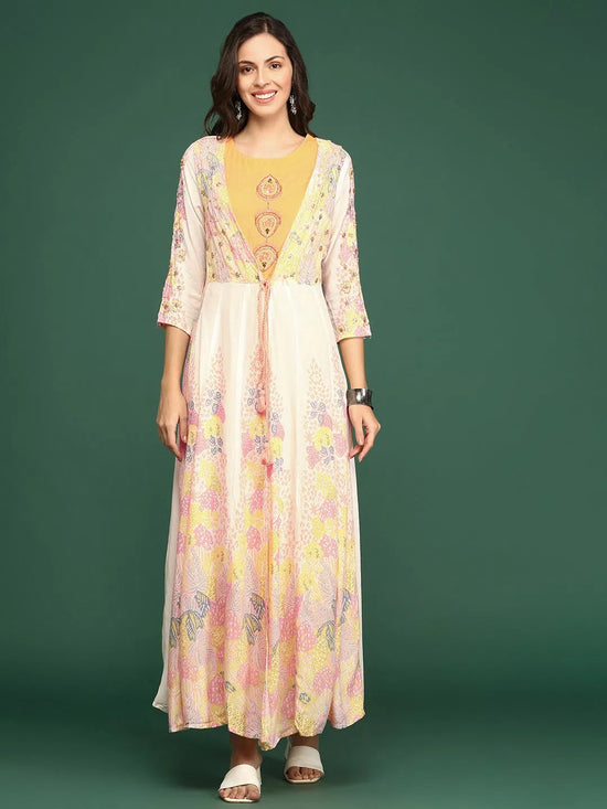 Women's Yellow Printed Anarkali Kurta-GW-3122-Yellow