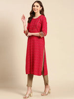 Women's Rose Printed Straight Kurta-AT-A762-Rose