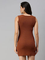 Women Brown Solid Bodycon Dress-AE-9949-Brown