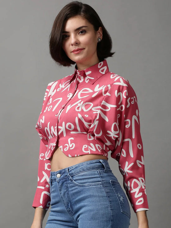 Women's Pink Printed Top-AE-10339-Pink