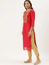 Women's Red Embellished Straight Kurta-GC-1001-Red