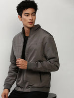 Men Grey Solid Casual Bomber Jackets-ZD-3403-Grey