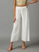 Women's White Printed Parallel Trouser-AC-04-White