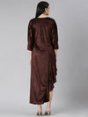 Women Coffee Brown Striped Gown Dress-8I-10008-Coffeebrown