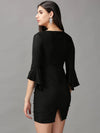 Women's Black Solid Wrap Dress-SRA-1335-Black