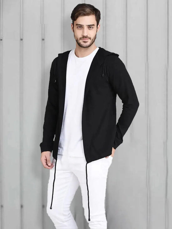 Rigo Black Hooded With Bottom Detailing Cardigan -Full