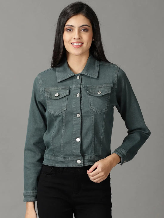 Women's Teal Solid Open Front Jacket-GZ-5577-1-Teal