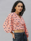 Women's Peach Printed Crop Tops-AE-10292-Peachnavyblue