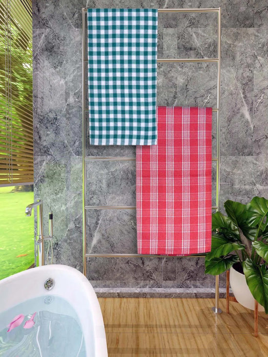 Athom Living Premium Gamcha Bath Towel 65 x 135 cm Pack of 2 Multicolored checkered-ATZ-BT-1E-1H