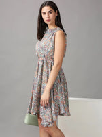 Women's Olive Aztec Fit and Flare Dress-AE-15754-Olive