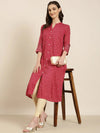 Women Fuchsia Geometrical A-Line Kurta-AT-A1048-Fuchsia