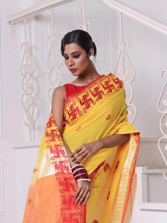 Yellow Bengali Style Cotton Soft Saree With Kashful Borders-MA62CT33550041