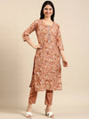 Women's Brown Printed Kurta Set-SKC-3369-Copper