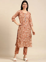 Women's Brown Printed Kurta Set-SKC-3369-Copper