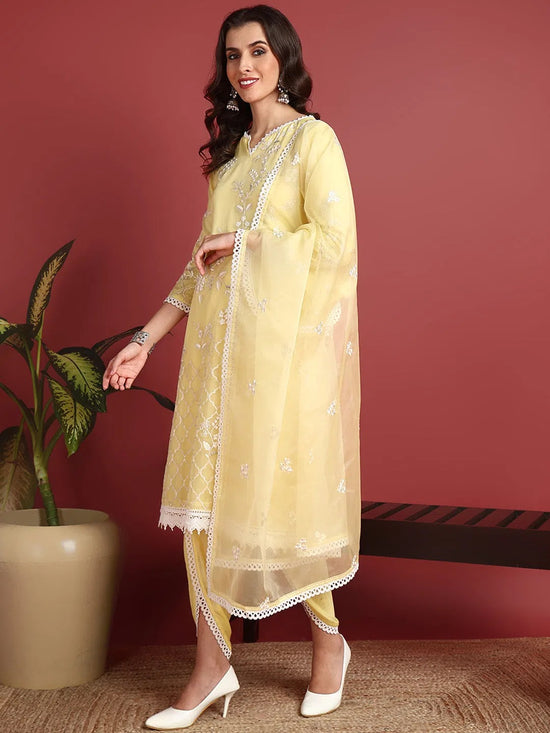 Ahika Organza Solid Yellow Indian Ethnic-PKSKD2433_XS