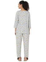 Smarty Pants Women's Cotton Grey Floral Print Night Suit