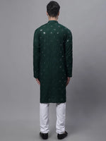 Men's Olive Green Embroidered Mirror Work Kurta Pyjama-JOKP-646Olive