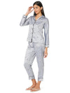 Smarty Pants Women's Silk Satin Grey Color Elephant Print Night Suit