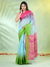 Sea Green Cotton Ikat Saree With Ganga Jamuna Border-MA66BCT431380077