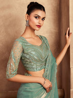 Saree Mall Women's Satin  Sea Green Embellished Designer Saree With Blouse Piece-SRVATN7912